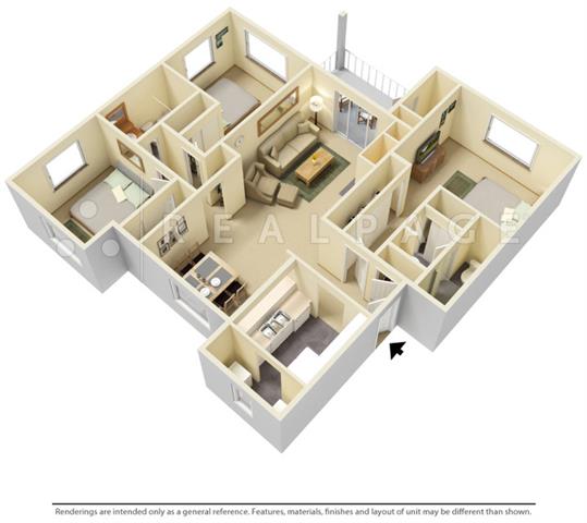 3 Bed 2 Bath A104 floor plan